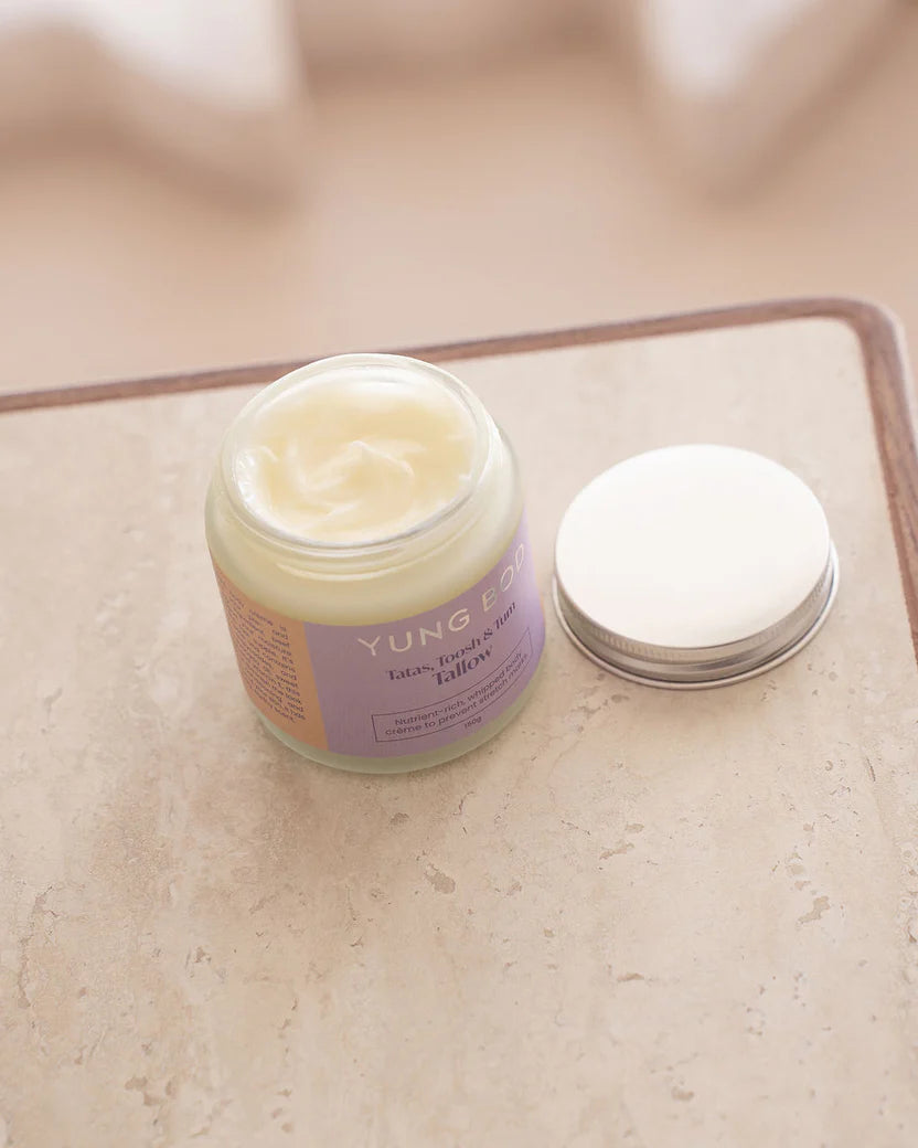 Yung Bod Tallow Cream for stretch marks open jar